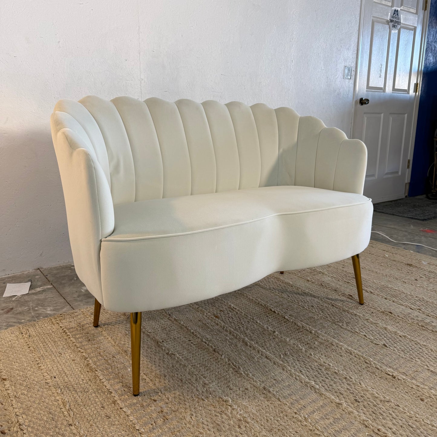 NEW Ivory Velvet Loveseat Bench