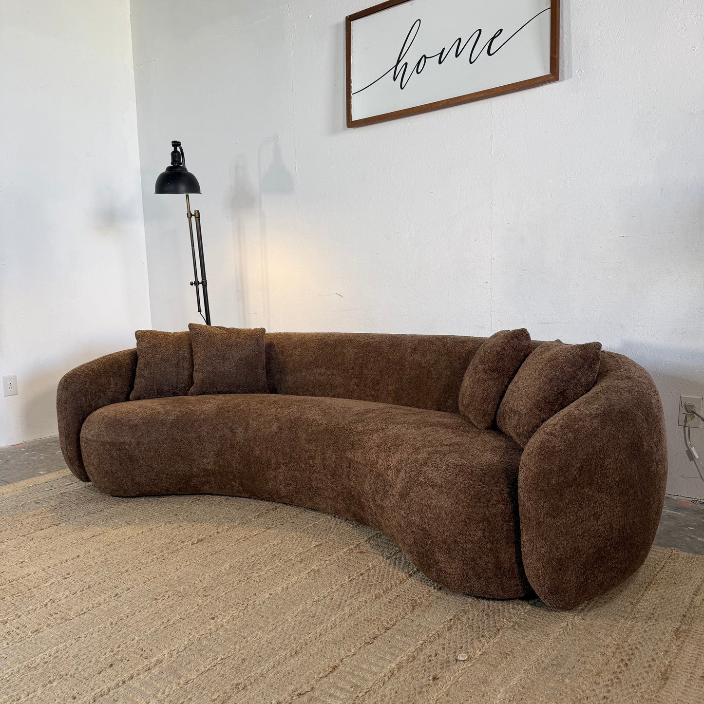 NEW MCM Curved Boucle Brown Sofa