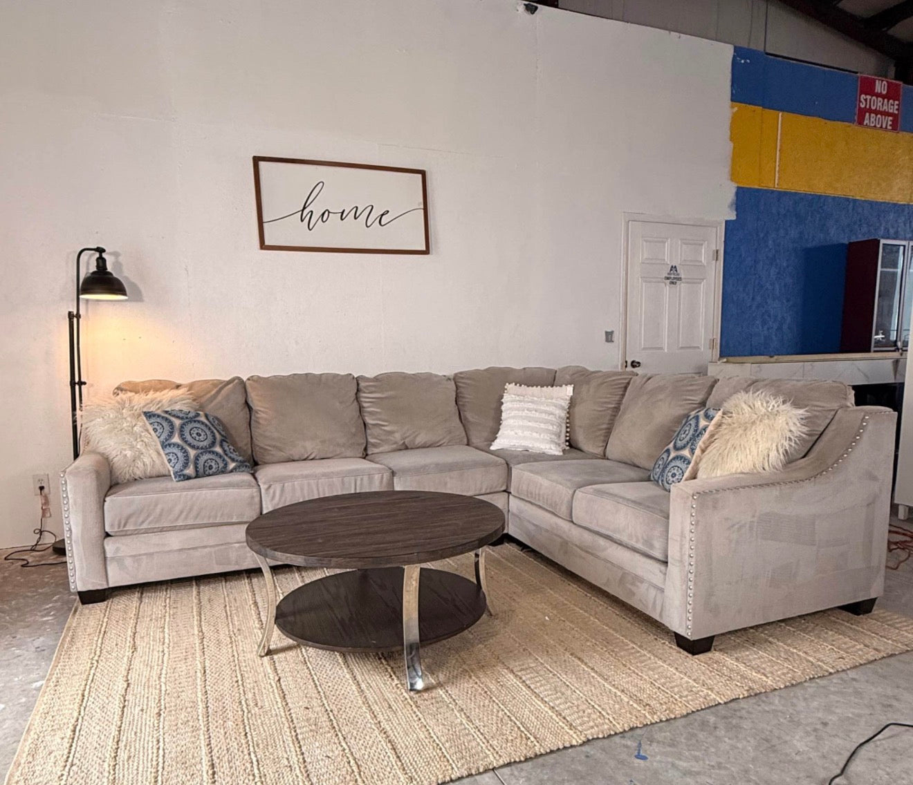 Grey 2-Piece Studded L-Sectional Sofa