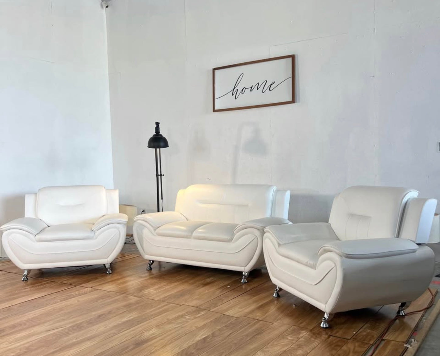 White Faux Leather 3-Piece Living Room Set