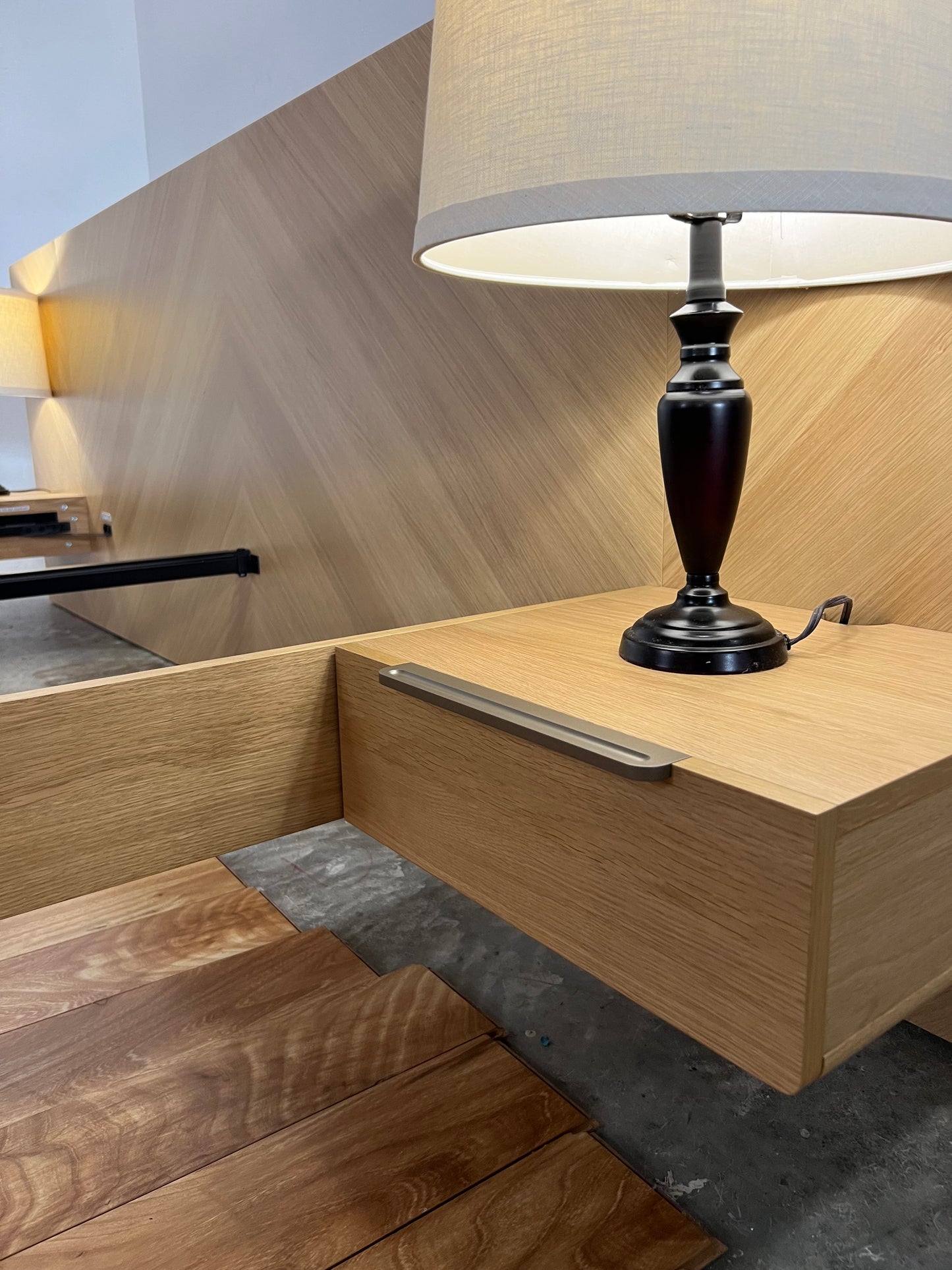 NEW Article Nera King Low Profile Bed with Attached Nightstnds