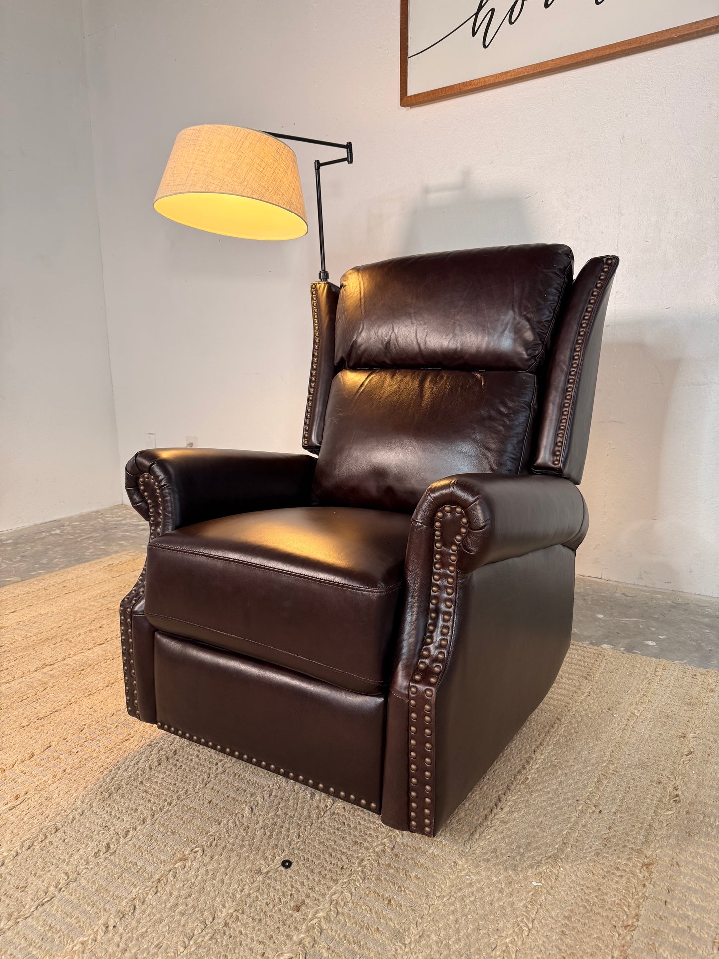 NEW Espresso Leather Manual Recliner Swivel Chair