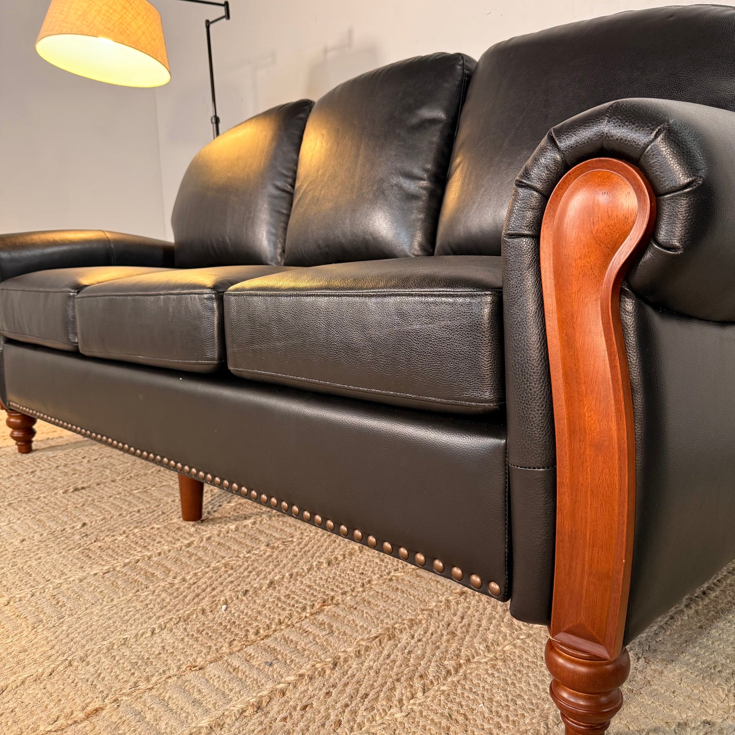 NEW Genuine Black Leather Sofa