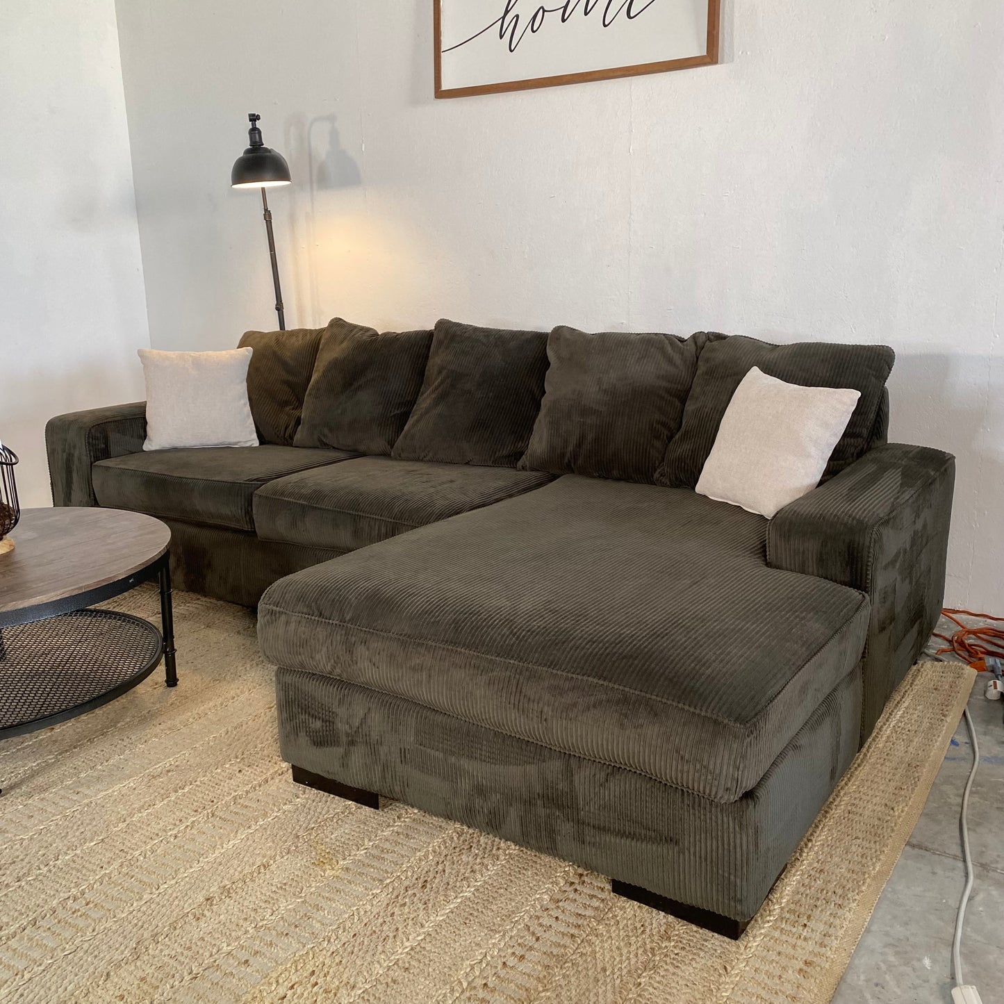 Ashley Furniture Green 2-Piece Corduroy Sectional Sofa