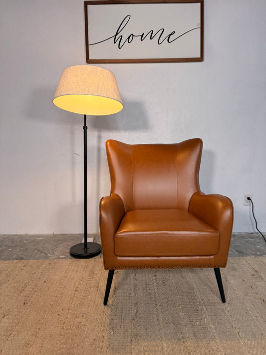 NEW Camel Colored Real Leather Wingback Chair