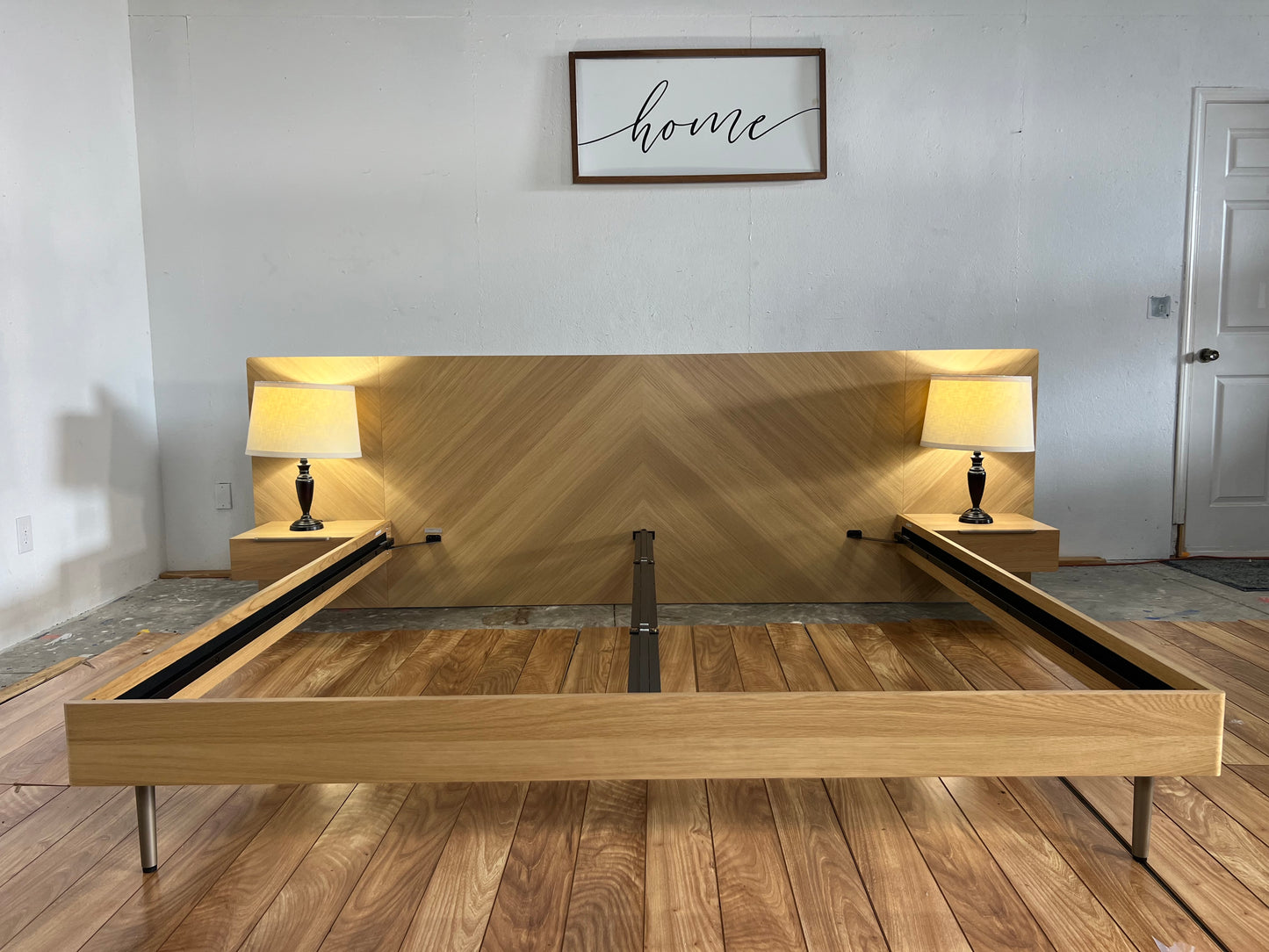 NEW Article Nera King Low Profile Bed with Attached Nightstnds