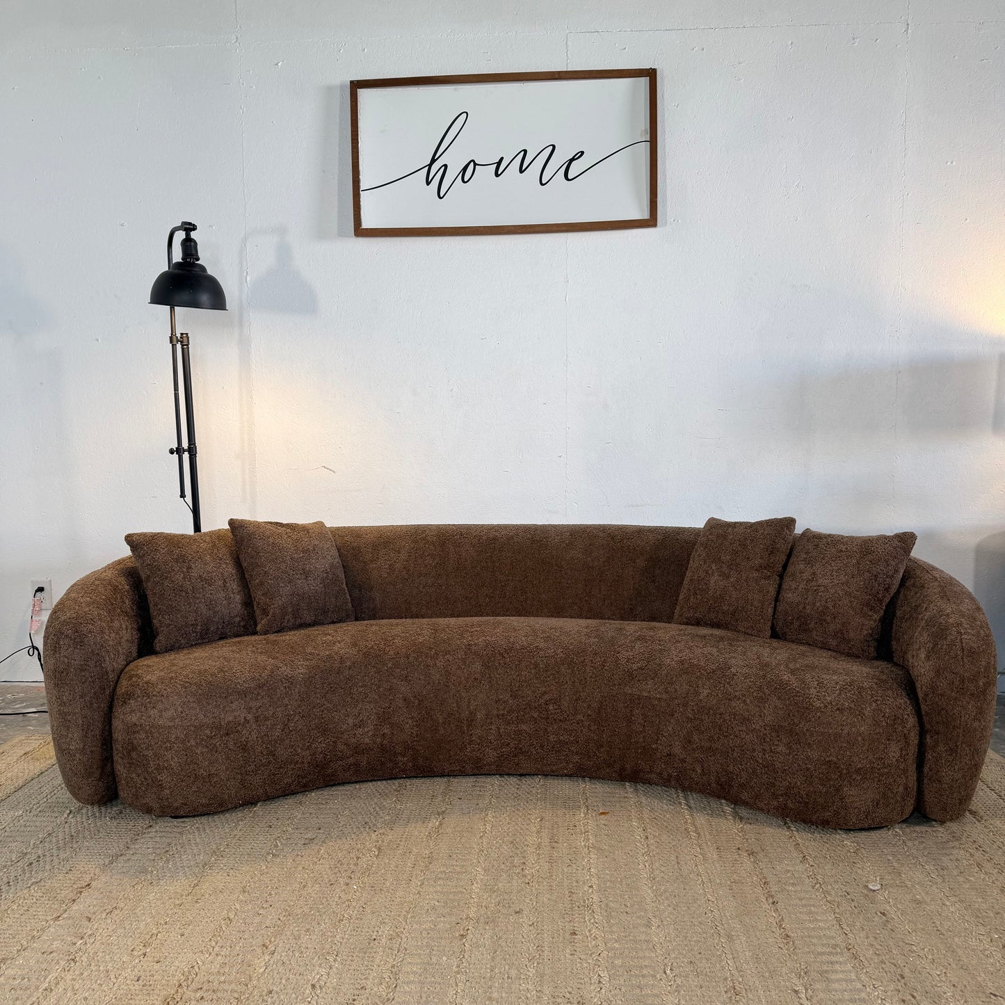 NEW MCM Curved Boucle Brown Sofa