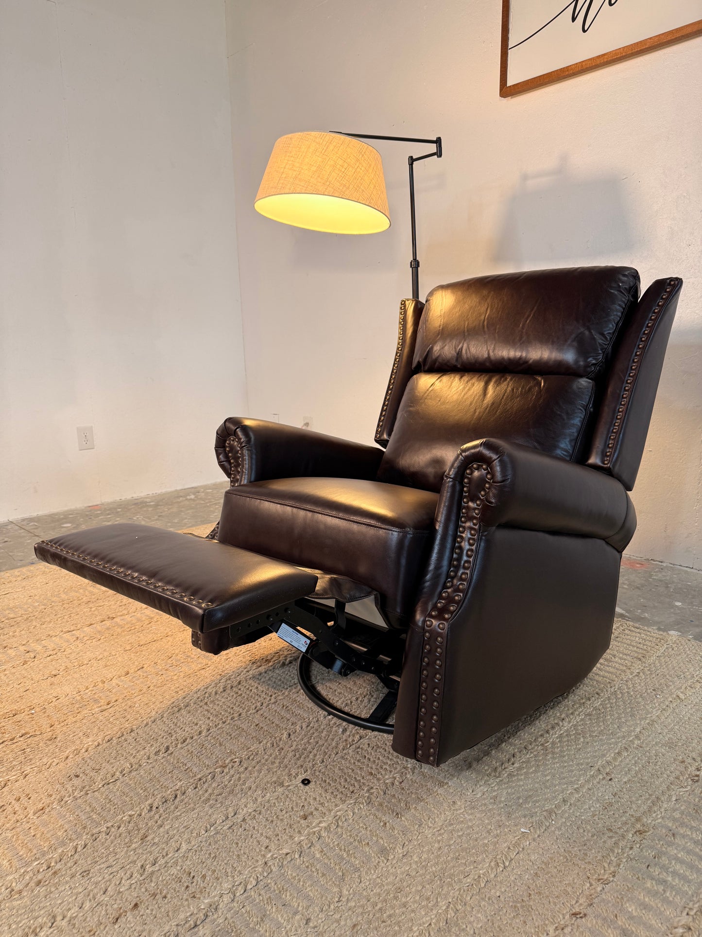 NEW Espresso Leather Manual Recliner Swivel Chair