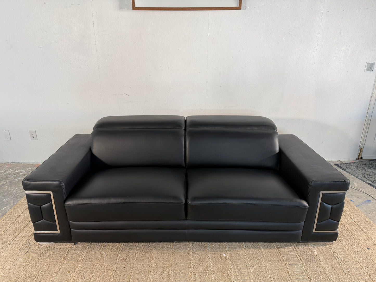 NEW Black Genuine Leather Sofa
