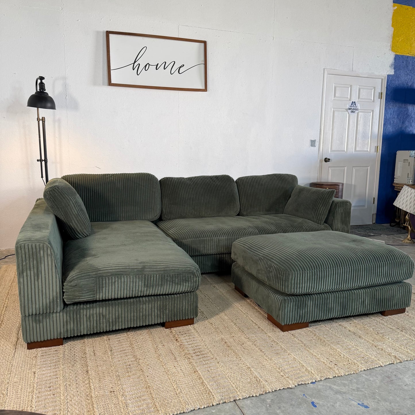 NEW 3-Piece Green Corduroy Sectional