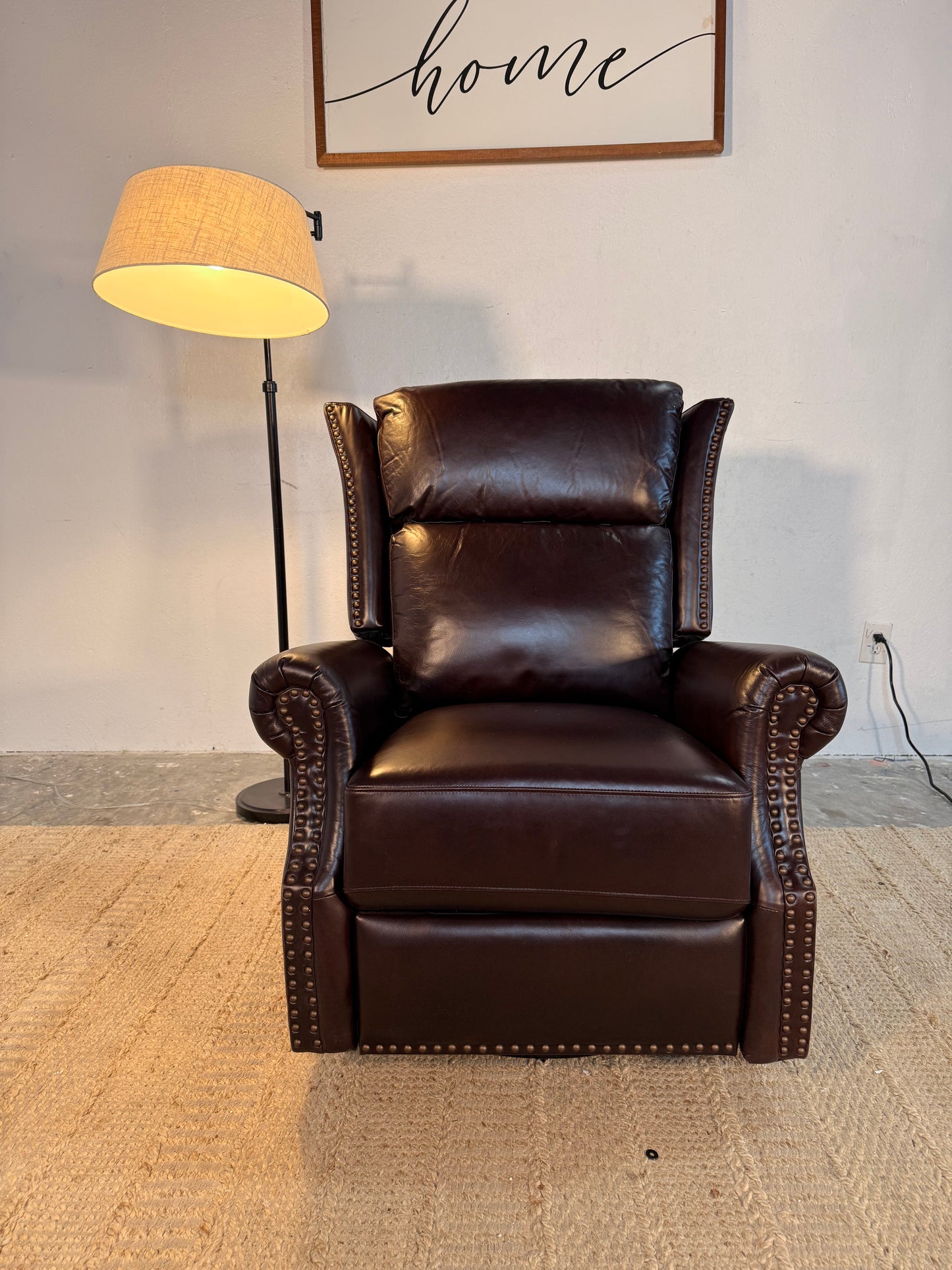 NEW Espresso Leather Manual Recliner Swivel Chair