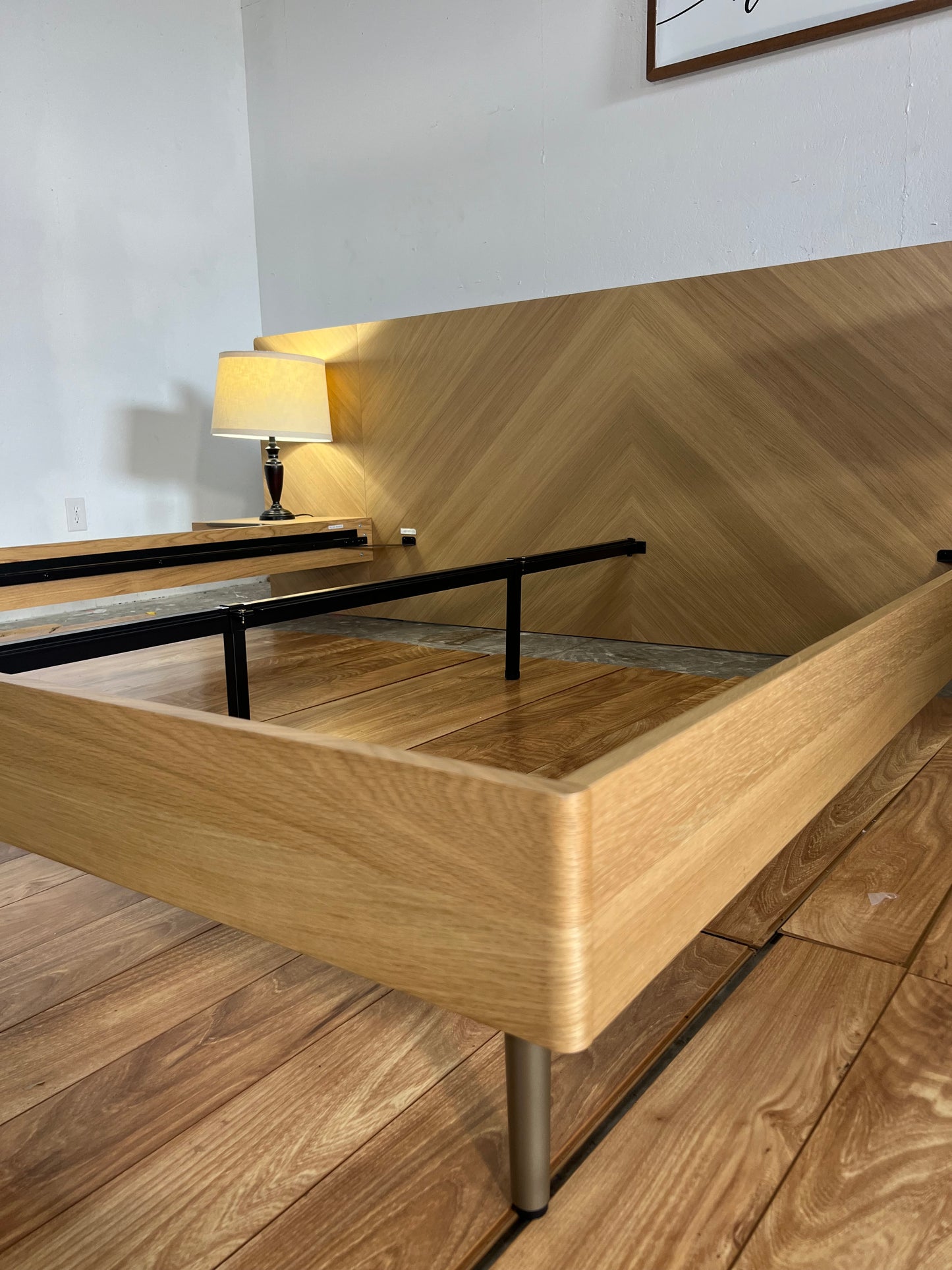 NEW Article Nera King Low Profile Bed with Attached Nightstnds