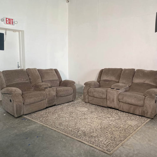 2-Piece Tan/Brown Recliner Sofa's