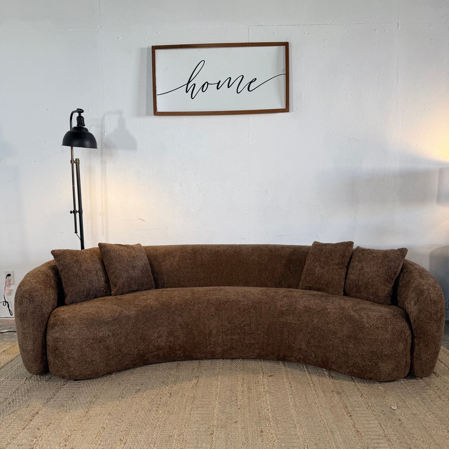 NEW MCM Curved Boucle Brown Sofa