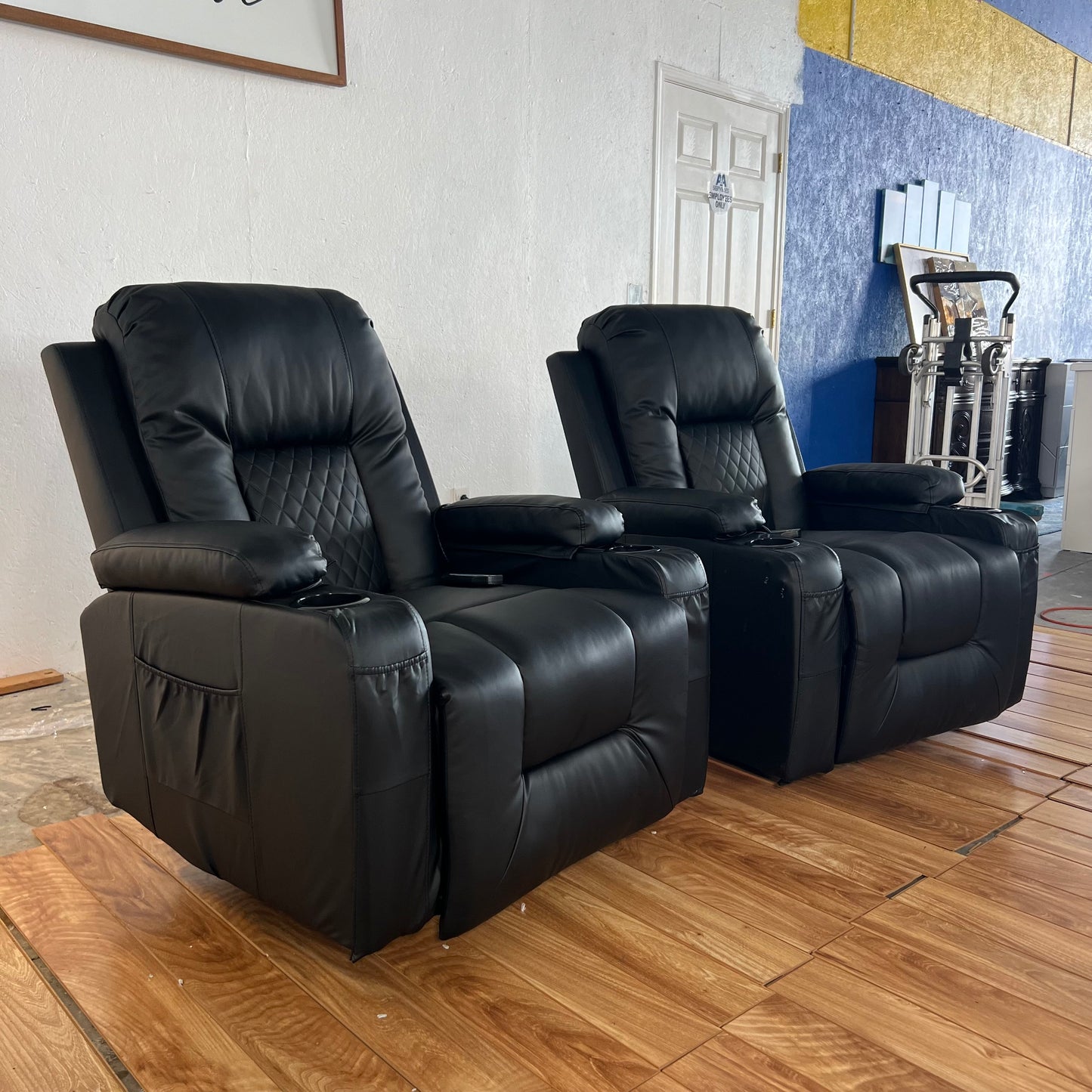 LIKE-NEW Black Leather Swivel Recliner Chairs