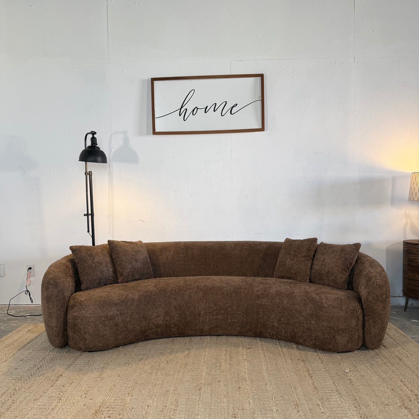 NEW MCM Curved Boucle Brown Sofa