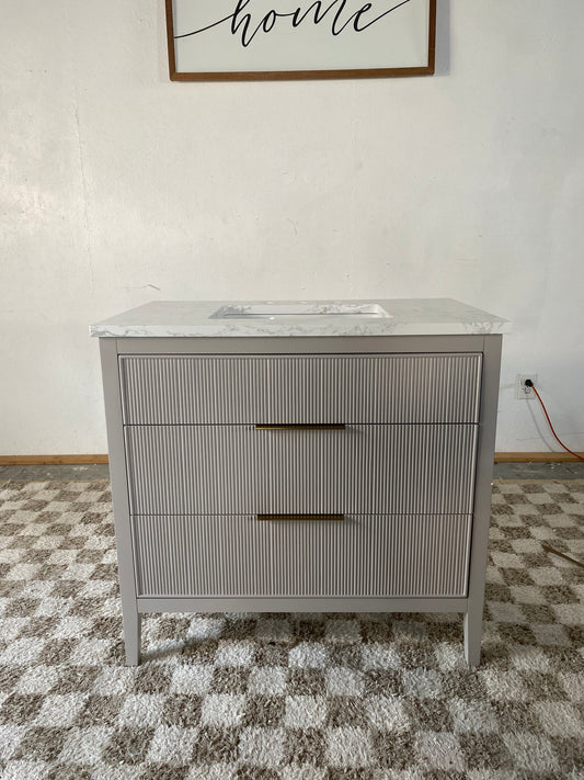 NEW Grey 36” Fluted Bathroom Vanity