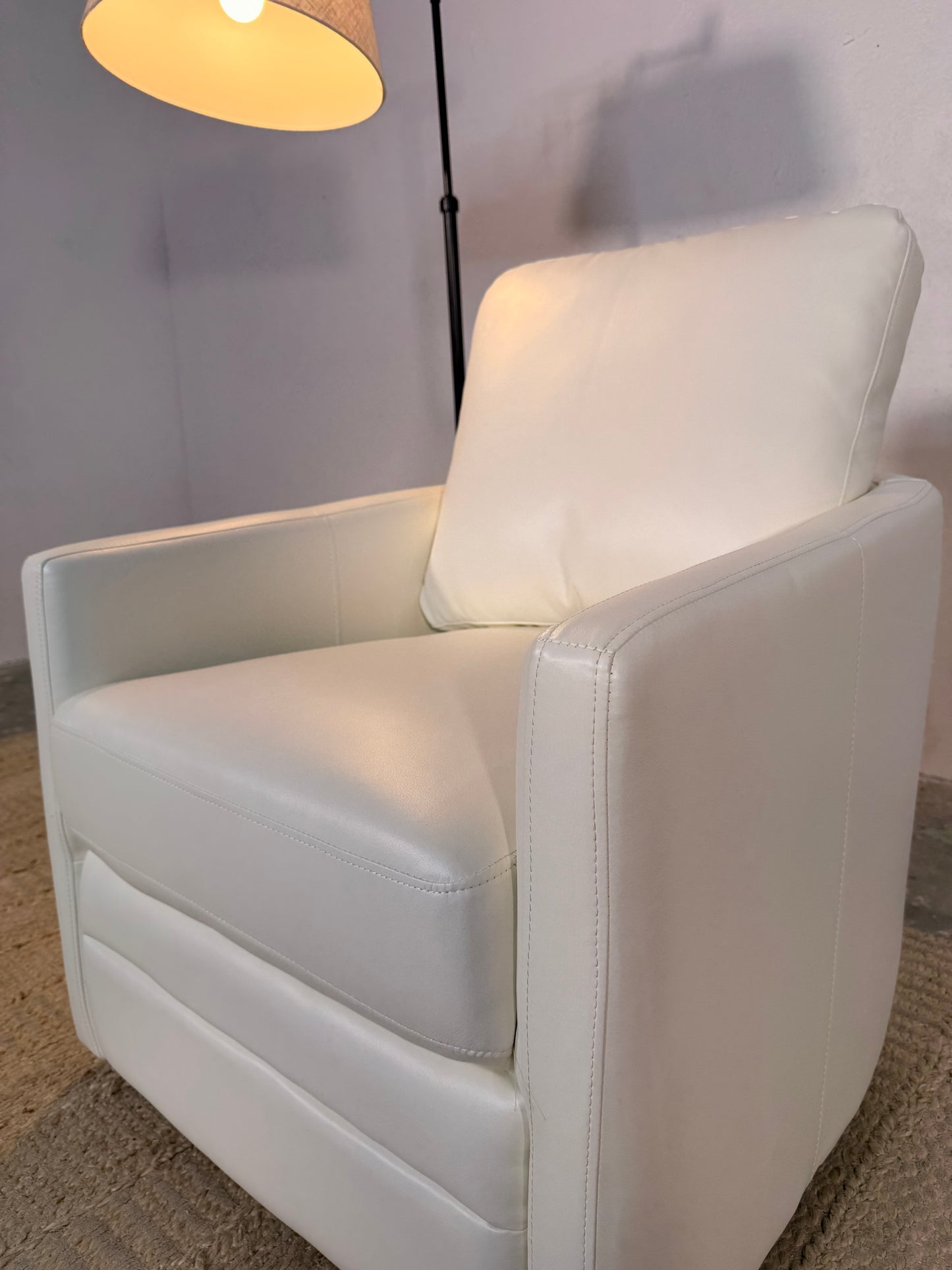 NEW White Vegan Leather Swivel Barrel Chair