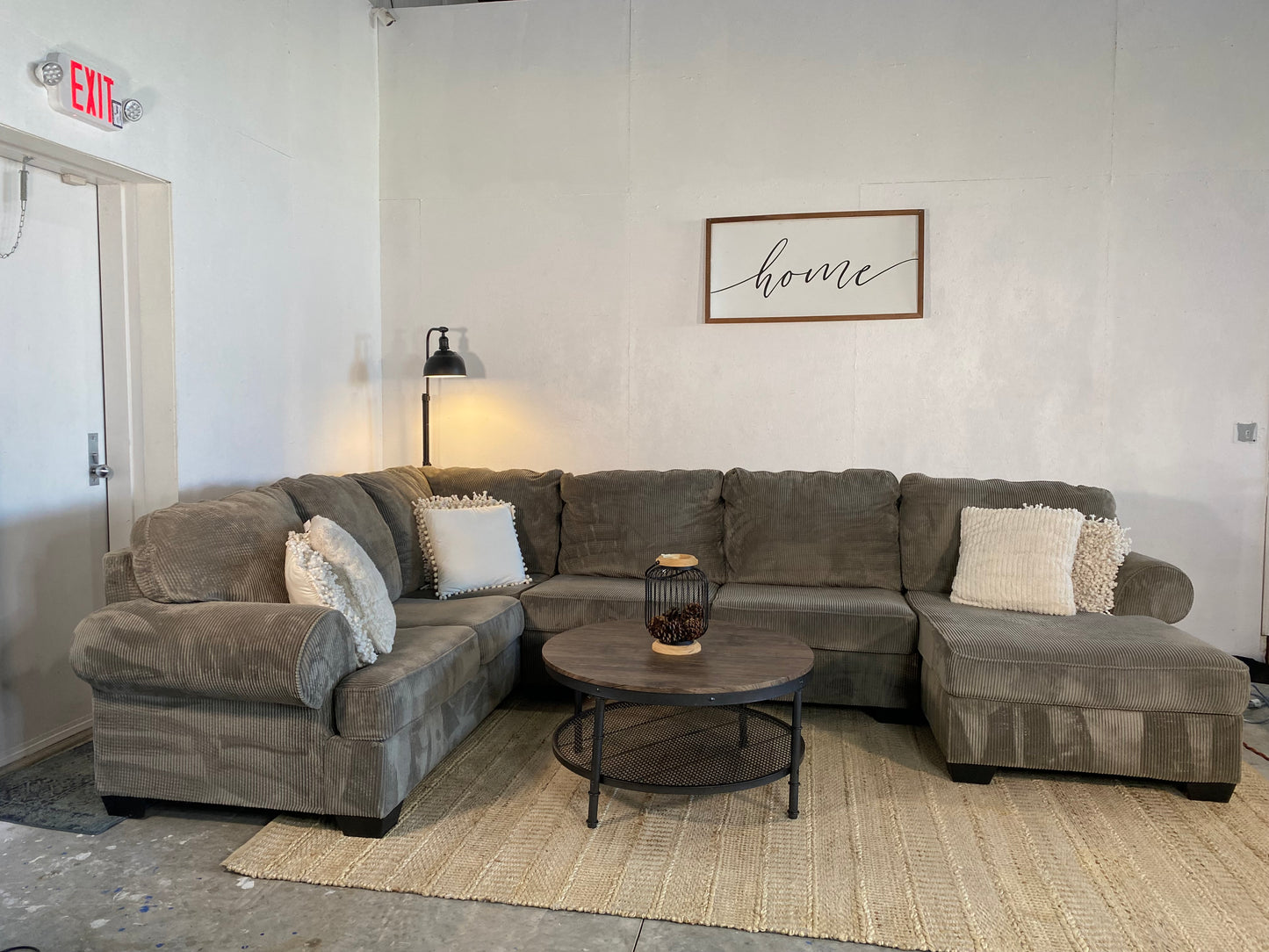 Ashley Furniture Light Grey Corduroy 3-Piece Sectional Sofa