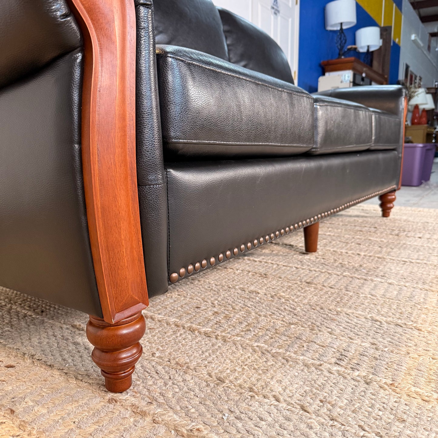 NEW Genuine Black Leather Sofa