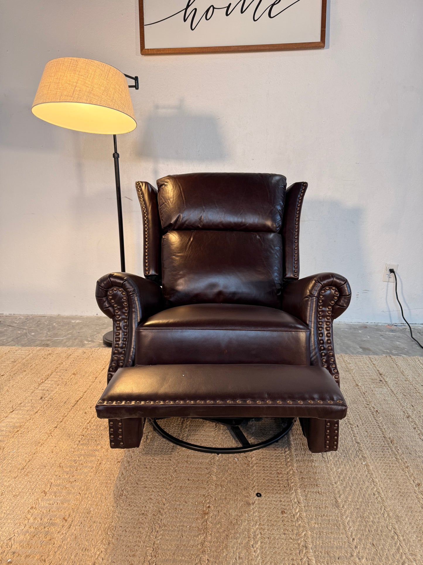 NEW Espresso Leather Manual Recliner Swivel Chair