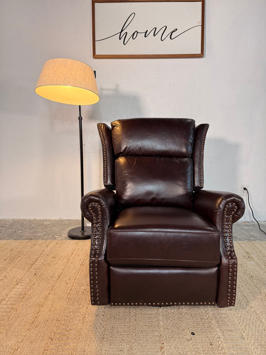NEW Espresso Leather Manual Recliner Swivel Chair