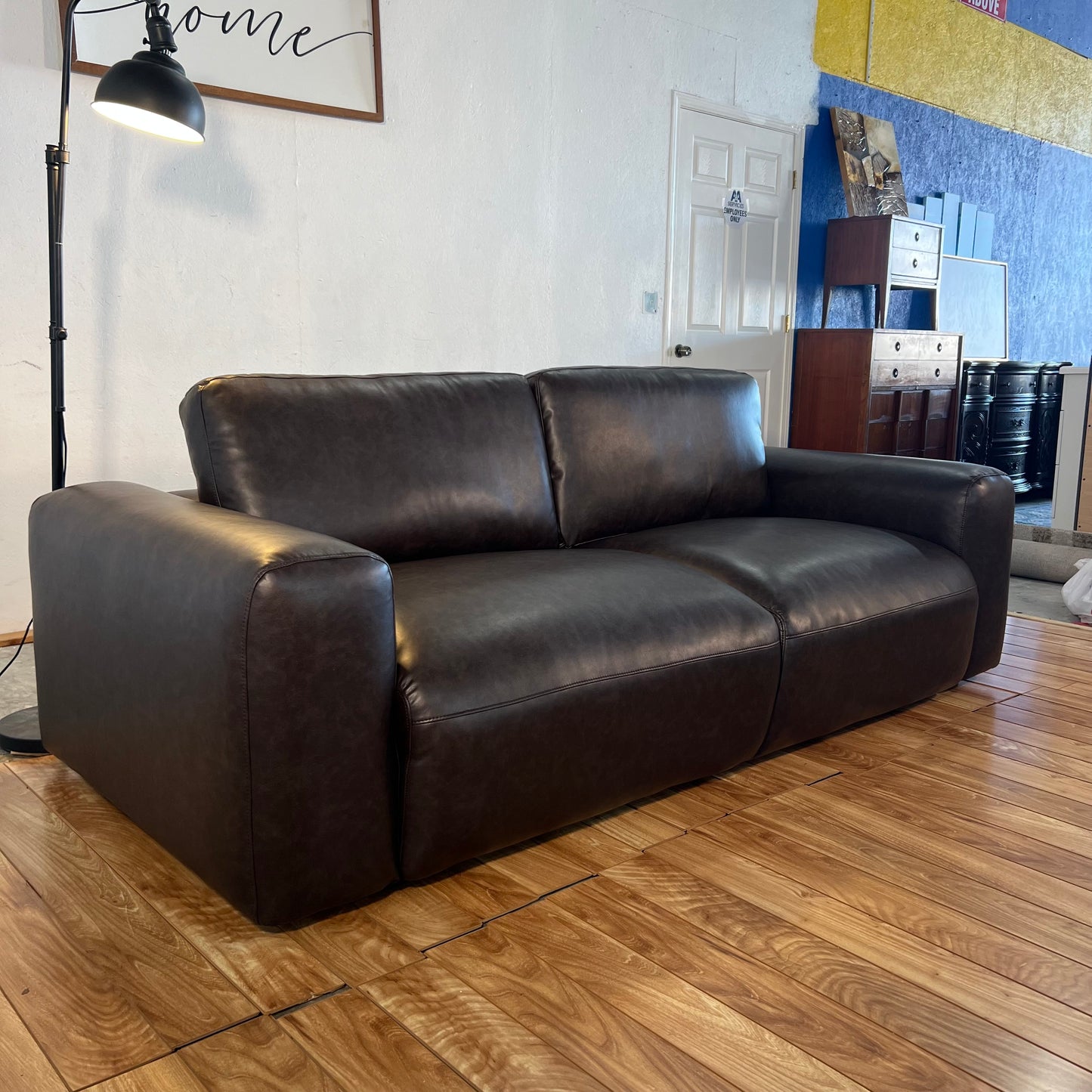 NEW Chocolate Leather Fat Arm Sofa