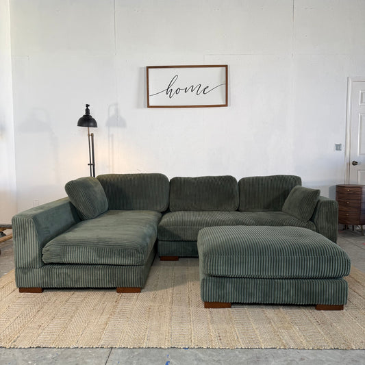 NEW 3-Piece Green Corduroy Sectional