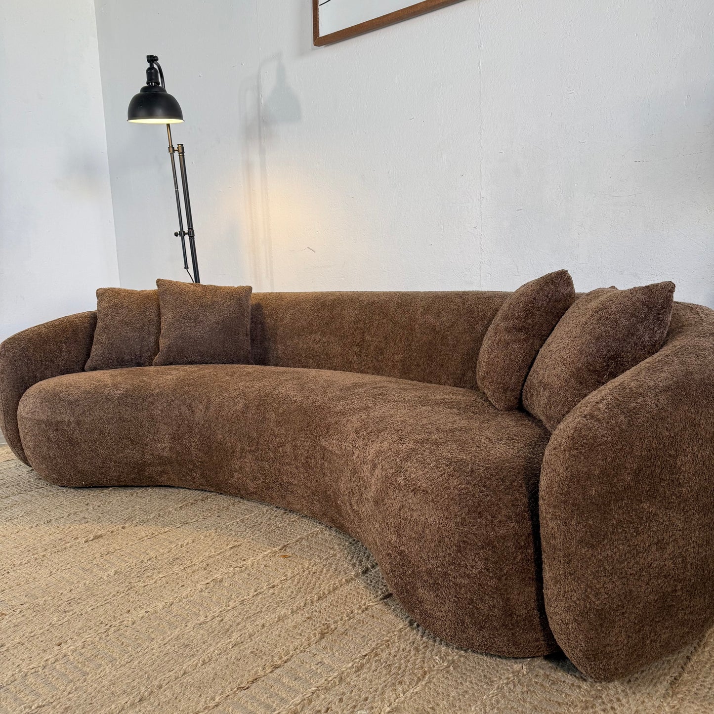 NEW MCM Curved Boucle Brown Sofa