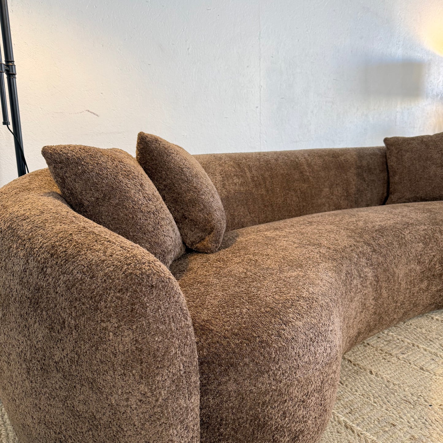 NEW MCM Curved Boucle Brown Sofa