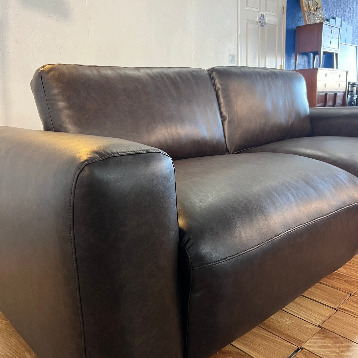NEW Chocolate Leather Fat Arm Sofa