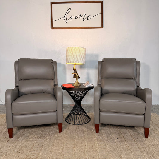 NEW Grey Leather Studded Reclining Chairs Set