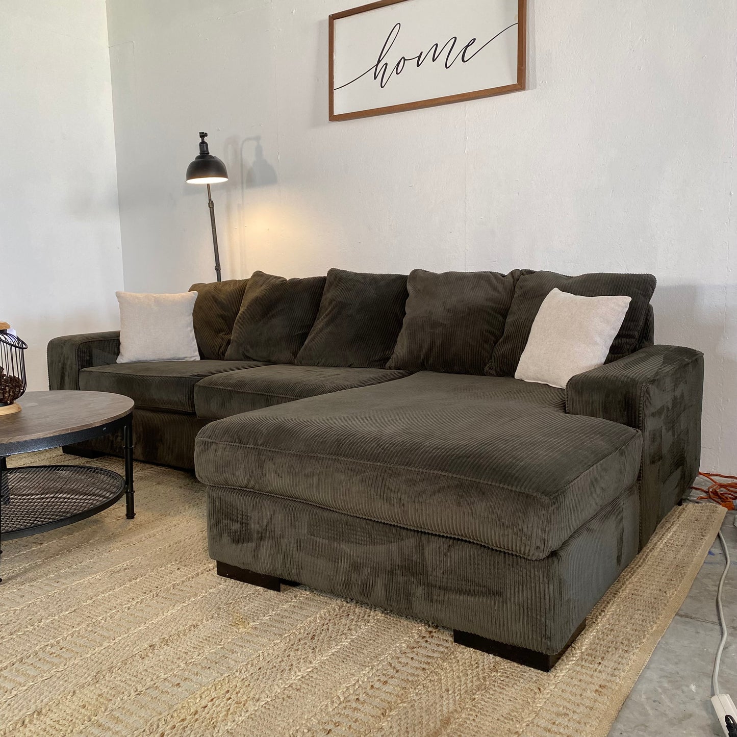 Ashley Furniture Green 2-Piece Corduroy Sectional Sofa