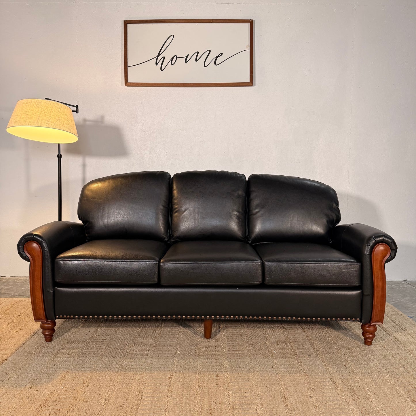 NEW Genuine Black Leather Sofa