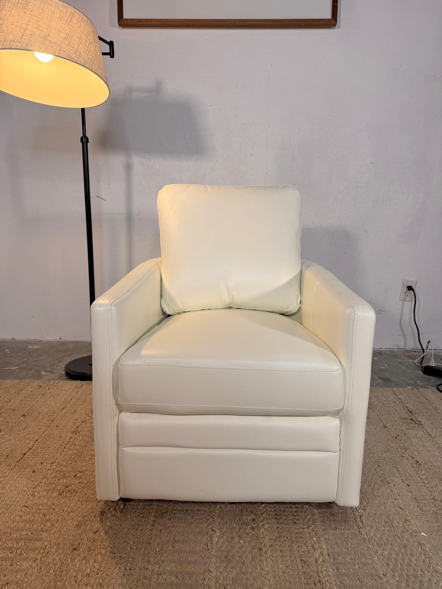 NEW White Vegan Leather Swivel Barrel Chair
