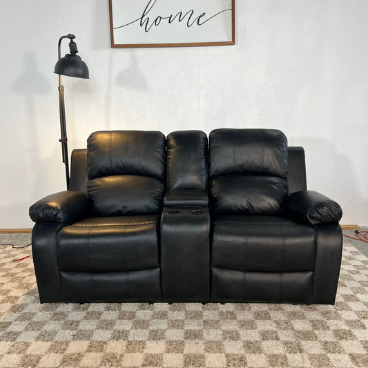 NEW Black Faux Leather Manual Reclining Loveseat
