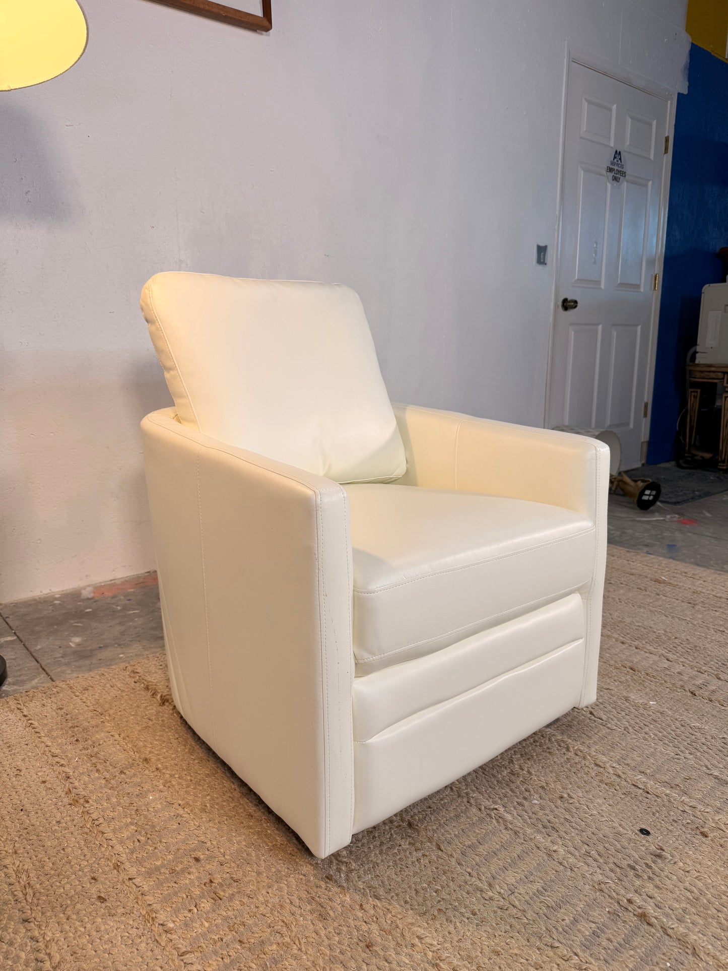NEW White Vegan Leather Swivel Barrel Chair