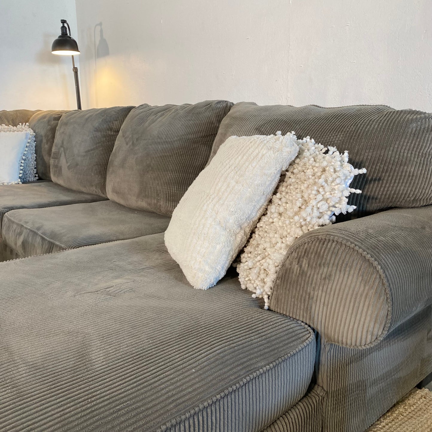 Ashley Furniture Light Grey Corduroy 3-Piece Sectional Sofa