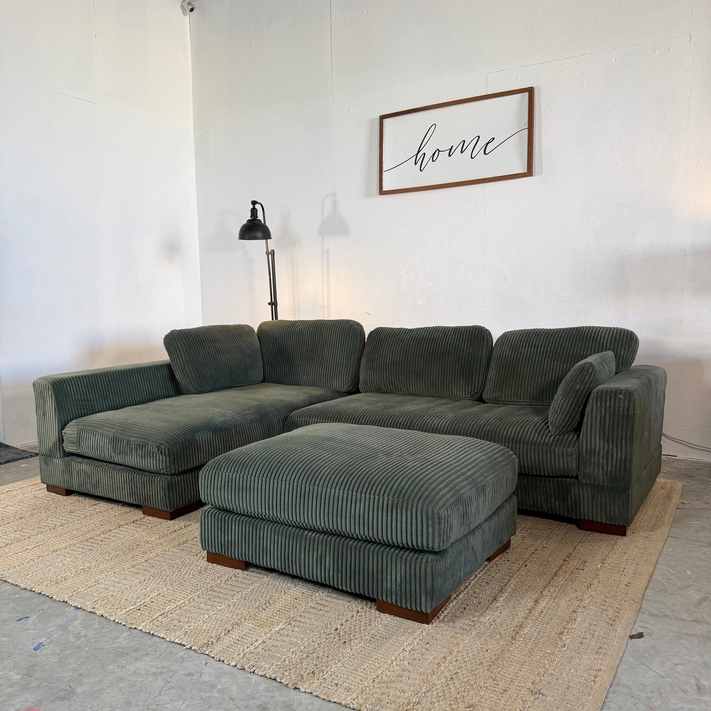 NEW 3-Piece Green Corduroy Sectional