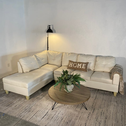 2-Piece Cream White Faux Leather Sectional Sofa