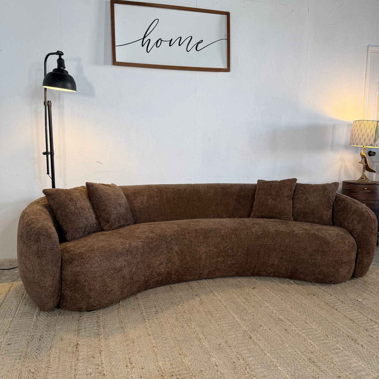 NEW MCM Curved Boucle Brown Sofa