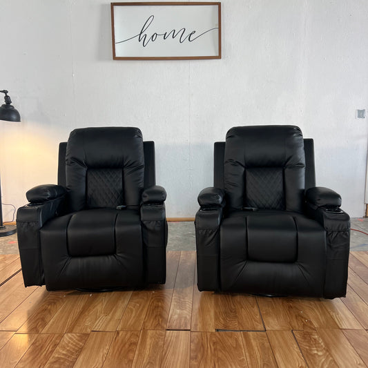 LIKE-NEW Black Leather Swivel Recliner Chairs