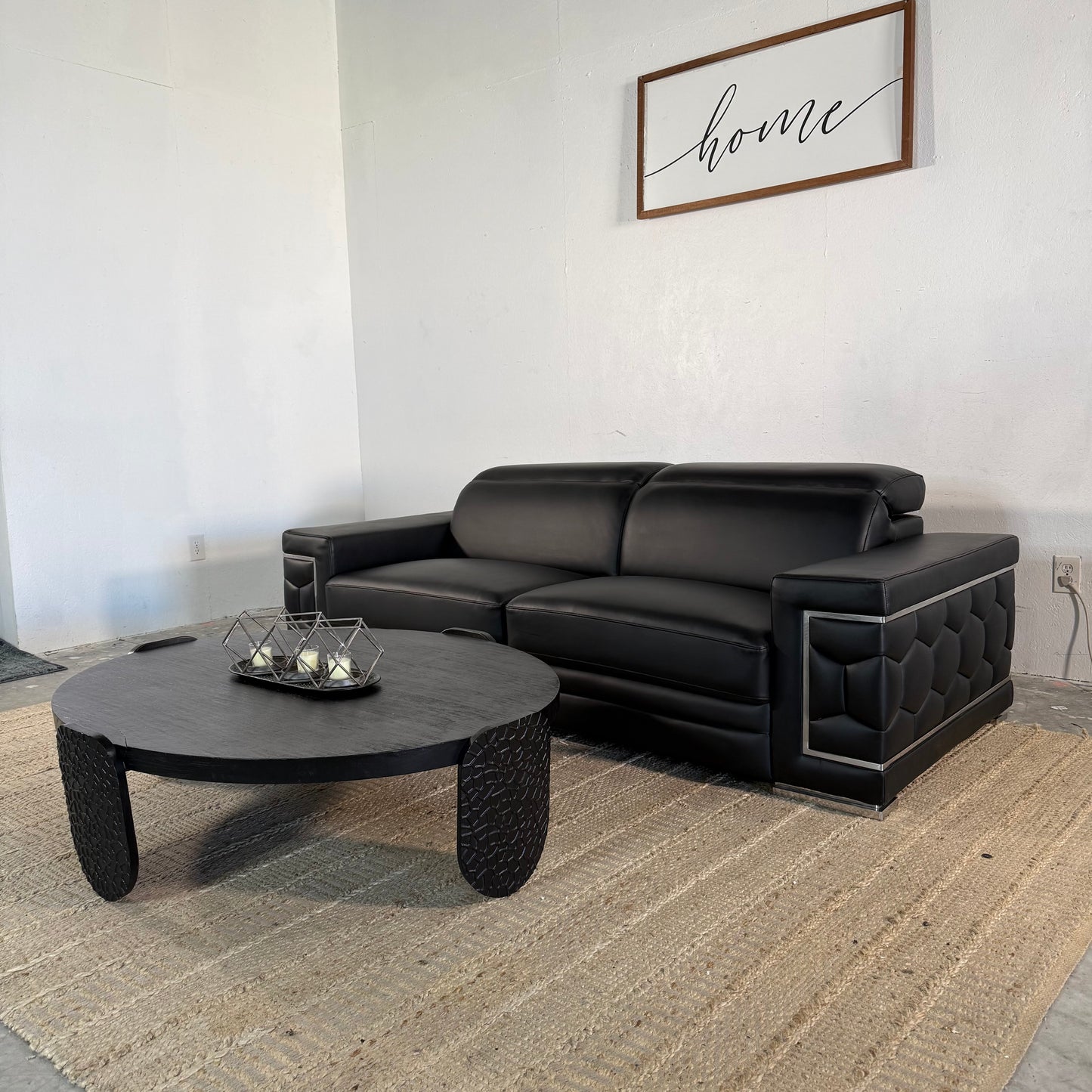 NEW Black Genuine Leather Sofa