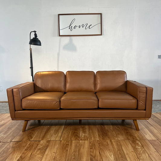 NEW Camel Colored MCM Leather Sofa