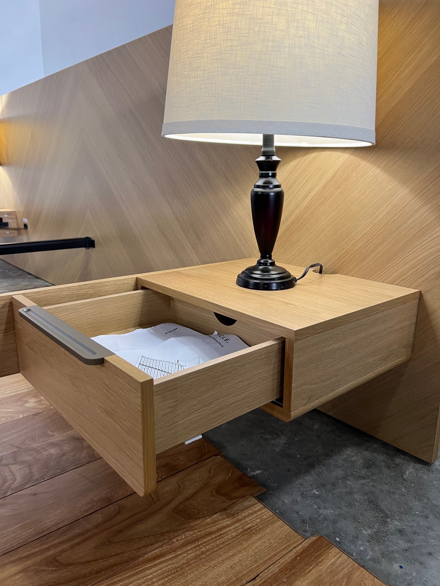 NEW Article Nera King Low Profile Bed with Attached Nightstnds
