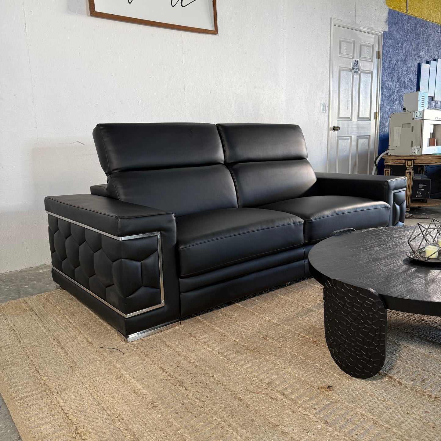NEW Black Genuine Leather Sofa