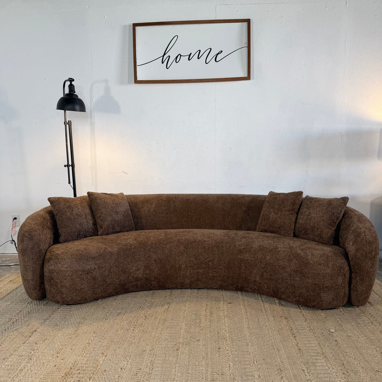 NEW MCM Curved Boucle Brown Sofa