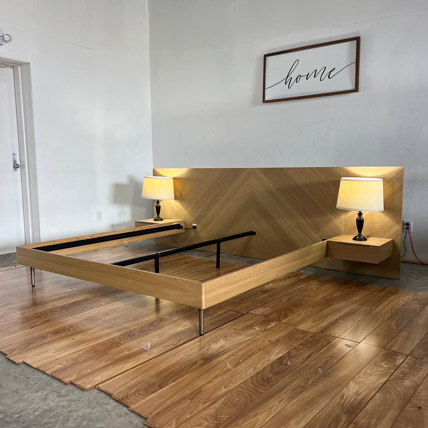 NEW Article Nera King Low Profile Bed with Attached Nightstnds