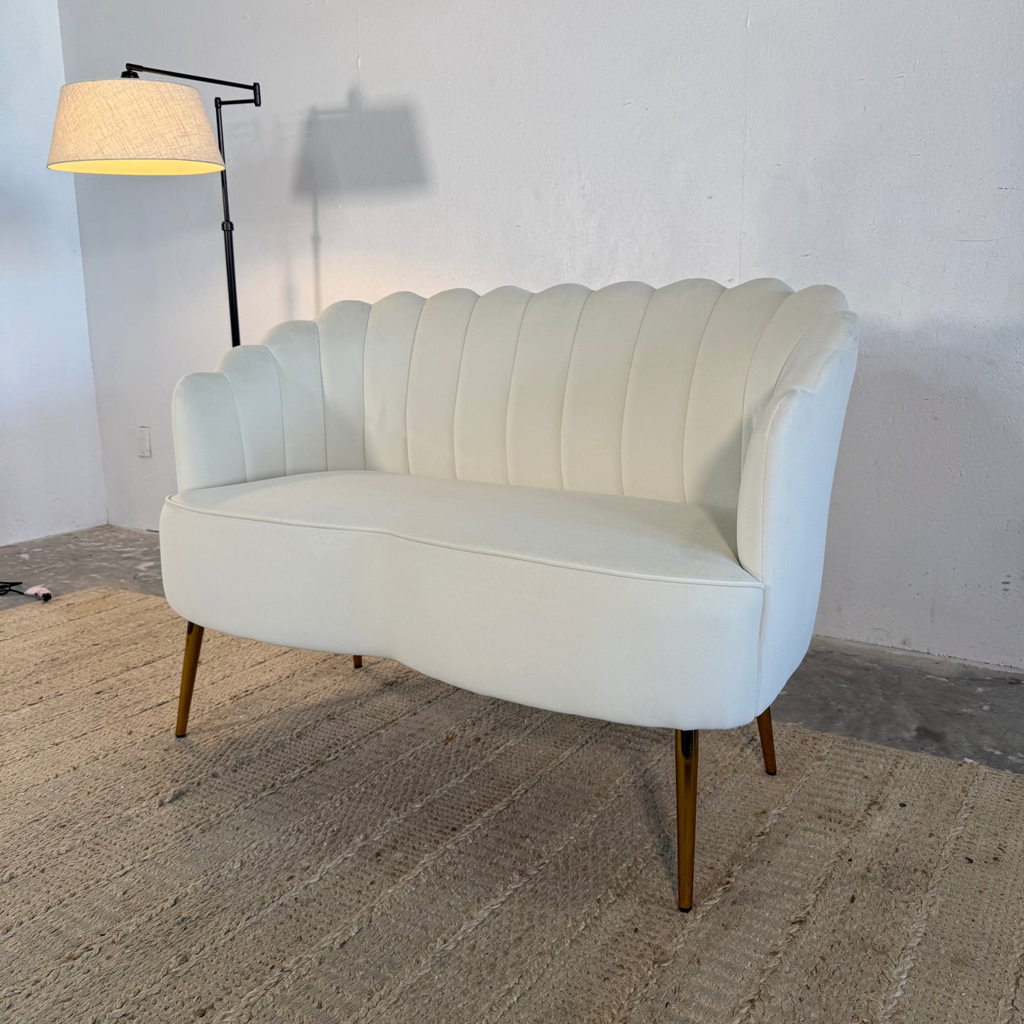 NEW Ivory Velvet Loveseat Bench