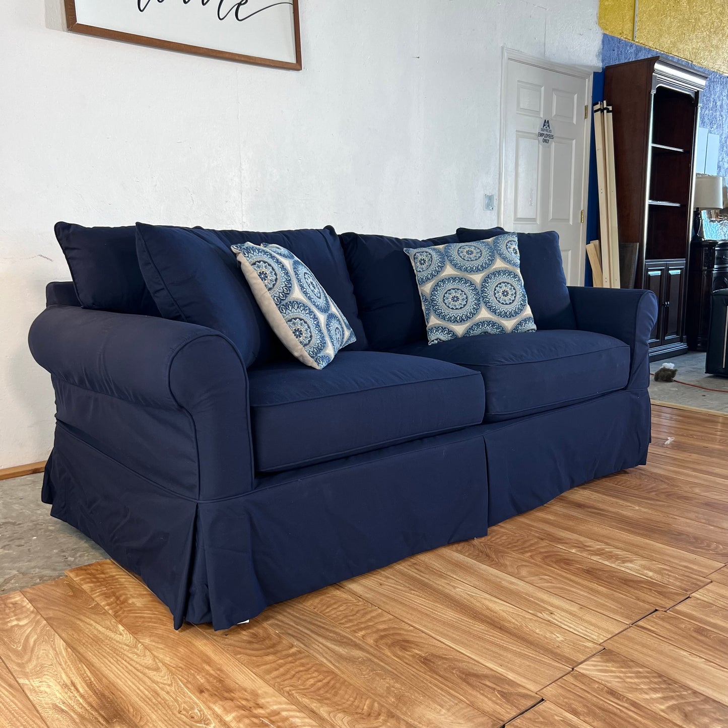 NEW Amari Navy Blue Slipcovered Sleeper Sofa